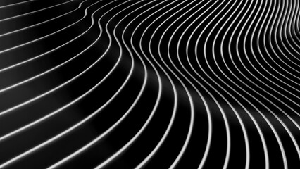 Poster - Black striped pattern background, 3d lines design, abstract minimal dark gray background for business presentation.