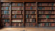 © Oleksiy - Large wooden library wall with bookshelves filled with old books