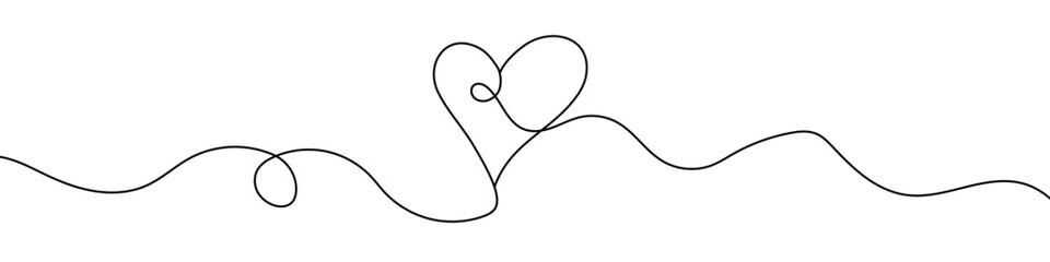 Wall Mural - black single line art heart. editable minimalist heart drawing on white background. vector illustrat
