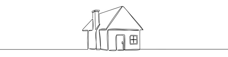 House icon drawn with one line. Black outline of a house made with a single continuous line. Vector illustration.