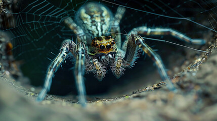 Arachnid Artistry: Close-Up of Spider Crafting Intricate Web
