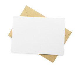 Wall Mural - Blank invitation card and envelope isolated on white, top view. Space for design