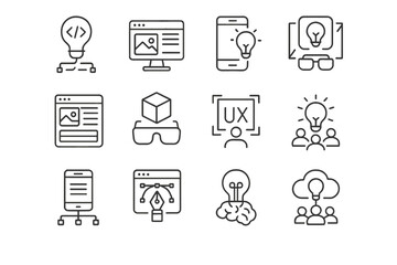 Abstract icons representing web design and ux concepts on a dark background
