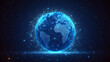 © BgStudio98 - Digital world connection globe with network lines on dark blue background representing global communications