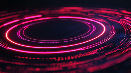 Wall Mural - Vibrant Abstract Digital Background with Bright Pink Circular Patterns and Light Trails for Technology and Modern Designs