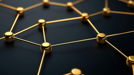 Wall Mural - golden geometric connections on a dark surface representing networking, technology, and digital conc
