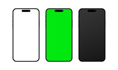 Wall Mural - set of smartphone devices mockup with blank white, green and black screen. mobile phone empty displa