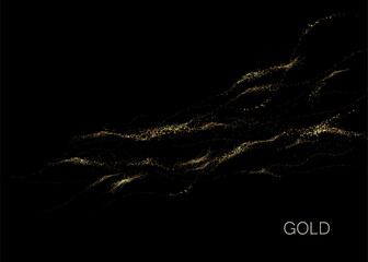 Wall Mural - Abstract shiny isolated design element, amazing golden waves on black background.
