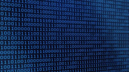 Abstract blue binary data flowing on a digital screen.