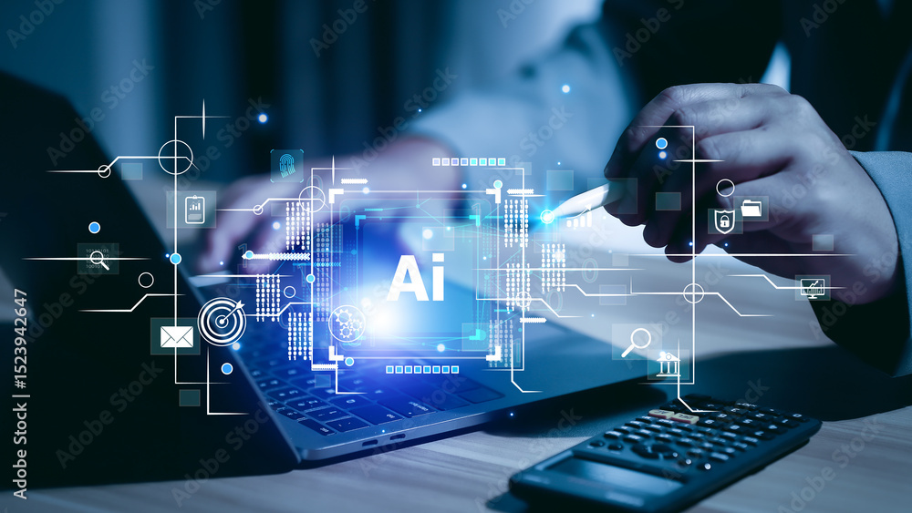 Technology and people concept man use AI to help work, AI Learning and ...