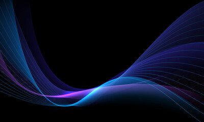 Wall Mural - abstract blue purple line wave curve on black design modern futuristic technology creative backgroun
