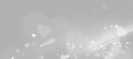 Poster - Romantic soft white hearts with bokeh particles and transparent light glow on transparent background. Use for Valentine's Day themes, romantic overlays.