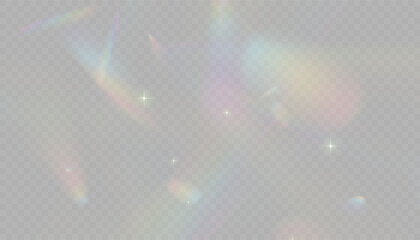 Poster - Realistic diamond reflection, rainbow light optical effect Colorful collection, bright spectrum glow rays. Rainbow effect overlay, prismatic crystal refraction.	