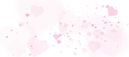 Poster - Romantic background with pink hearts on white background in soft and airy style. Suitable for love, wedding and congratulations themed designs.