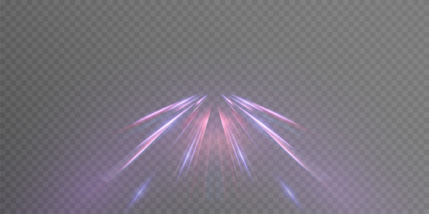 Poster - Transparent pink-violet light rays emanate upwards, creating a sense of acceleration, movement of the flow of light. Energetic flow. Vector