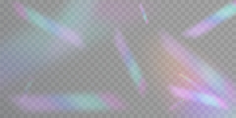 Poster - Realistic diamond reflection, rainbow light optical effect Colorful collection, bright spectrum glow rays. Rainbow effect overlay, prismatic crystal refraction.	