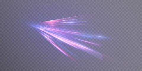 Poster - Transparent pink-violet rays of light create a feeling of acceleration, movement of the light flow. The energetic flow of light is suitable for the theme of speed, acceleration, racing theme.	