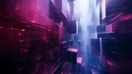Wall Mural - Futuristic abstract background with geometric shapes, glowing lines and vibrant colors