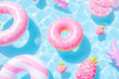 © A10zon Studio - Summer pool party scene with colorful floaties and accessories