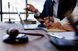 © David - Law theme, gavel and mallet of the judge, Consultation and conference  lawyer enforcement officers, evidence-based cases taken into account in the court about business, legislation.