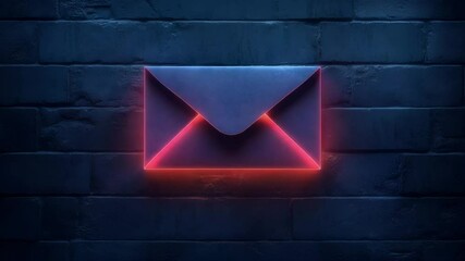 Leinwandbilder - Glowing neon envelope on dark brick wall, digital communication symbol