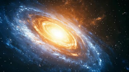 Wall Mural - bright spiral galaxy with glowing core against starry space backdrop