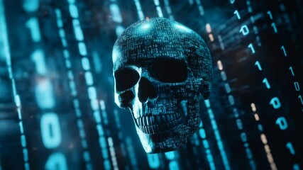 Leinwandbilder - Digital skull made of binary code amidst glowing blue digital streams