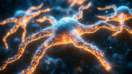 Leinwandbilder - Glowing neural network with electric impulses in a deep blue background, 3d illustration