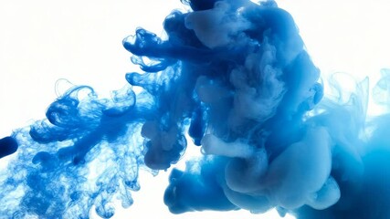 Poster - Blue and white ink swirling in water resembling clouds, abstract and ethereal