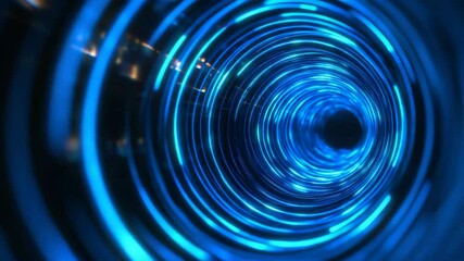 Poster - Blue spiral tunnel with glowing neon lights, futuristic abstract background