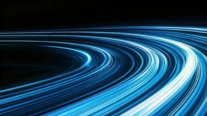 Poster - Blue and white light trails on a dark background, abstract speed concept
