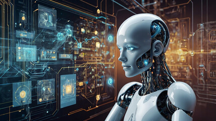 ai robots, future robots futuristic scenes showing the evolution of artificial intelligence