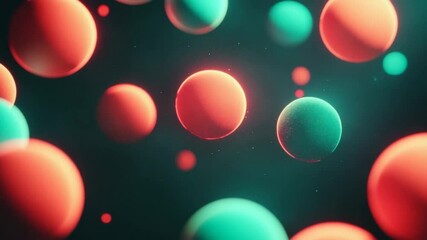 Wall Mural - Abstract Glowing Spheres Floating Gently in Space, Red and Green Orbs, Motion Background