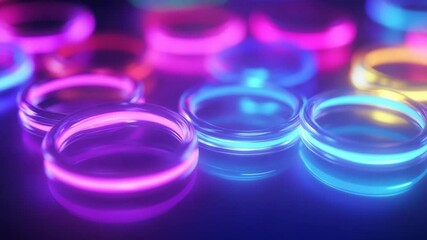Wall Mural - Vibrant Neon Rings Glowing in a Dark Environment, Abstract Cyberpunk Futuristic Design