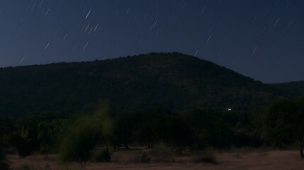 Wall Mural - Long exposure night sky above hill