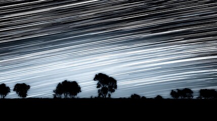 star trails and silhouetted tree line
