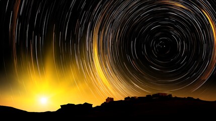 Wall Mural - Whirling sky over a desert landscape