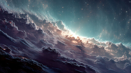 Wall Mural - dramatic sky with stars and clouds celestial dreamscape featuring deep blues and purples and wispy c