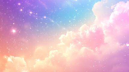 Wall Mural - dreamy pastel skyscape with clouds and sparkling stars soft gradient background ideal for fantasy pr