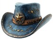 © Dreamer Studio - Blue Leather Cowboy Hat with Gold Western Star and Ornate Trim Symbolizing American Frontier Spirit, Heritage, and Patriotic Country Style for 4th of July