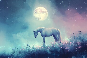 Wall Mural - a beautiful animal artwork with stars and the moon soft colours 