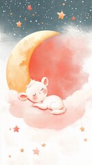 Wall Mural - a beautiful animal artwork with stars and the moon soft colours 