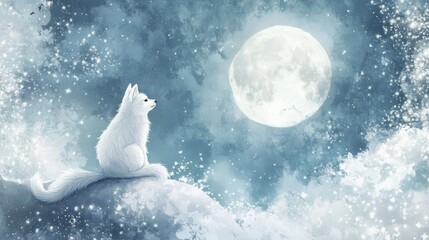 Wall Mural - a beautiful animal artwork with stars and the moon soft colours 