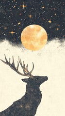 Wall Mural - a beautiful animal artwork with stars and the moon soft colours 