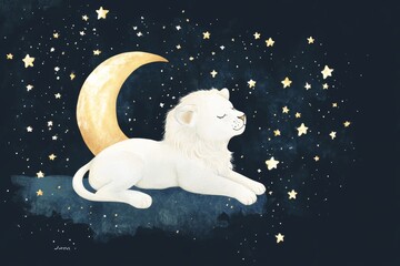 Wall Mural - a beautiful animal artwork with stars and the moon soft colours 