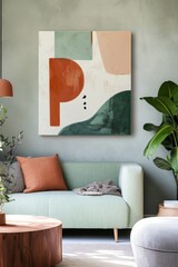 Wall Mural - clean modern mint green and terracotta colour abstract art with an face hidden --ar 2:3 --raw --v 6.1 Job ID: d369c2c0-8047-4a32-8b0c-e306ac528098