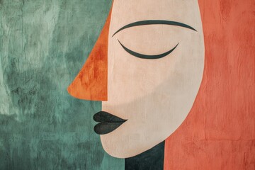 Wall Mural - clean modern mint green and terracotta colour abstract art with an face hidden --ar 3:2 --raw --v 6.1 Job ID: d7c74ed3-2fa5-4a06-b94a-178bb698cf68