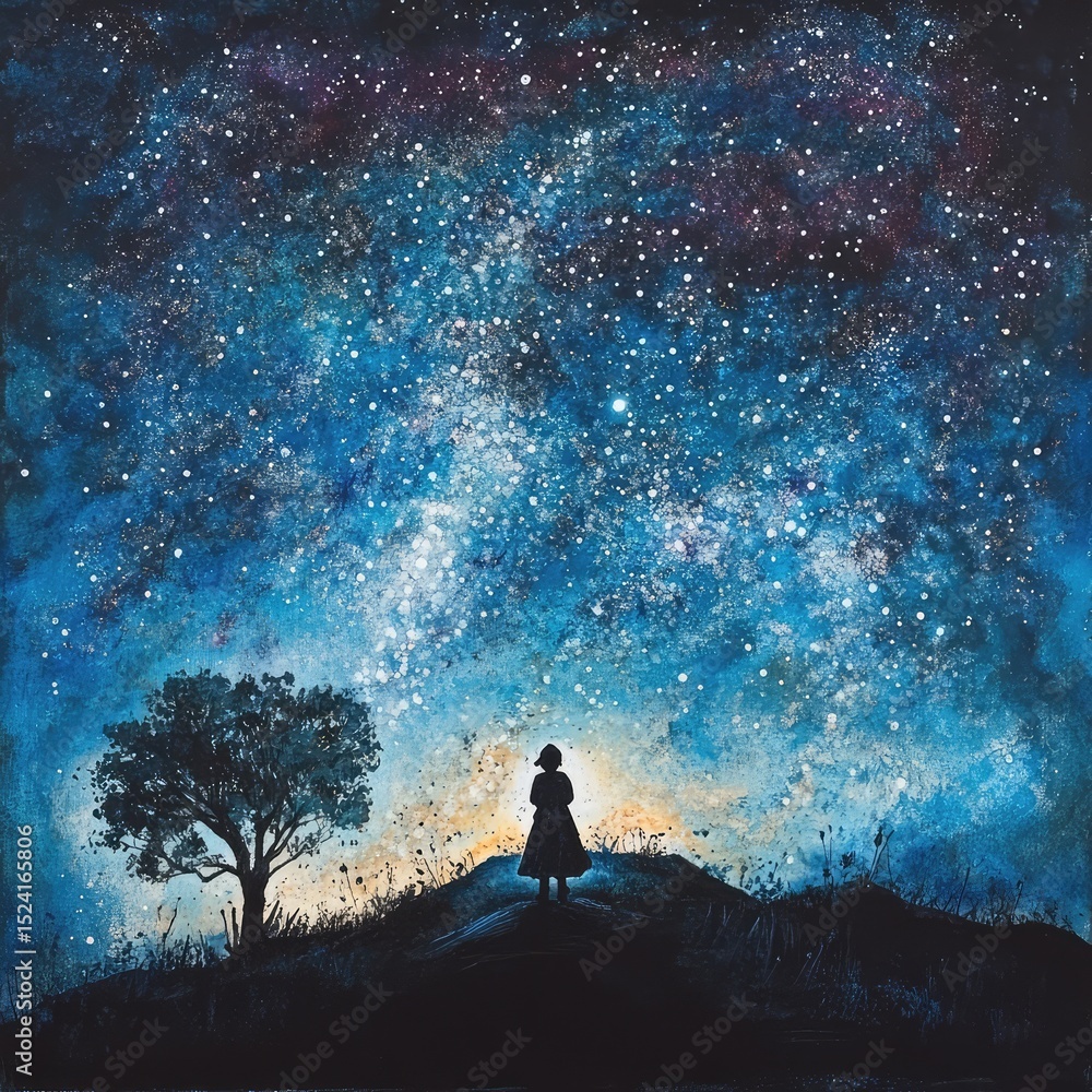 3. "A silhouette of a person stargazing under the Milky Way in a remote ...