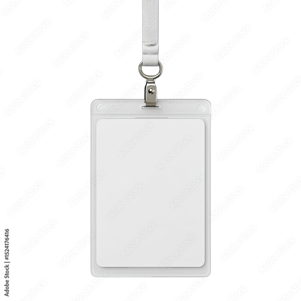 Blank white ID badge with lanyard Stock Photo | Adobe Stock