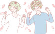 © drawlab19 - Two cheerful and joyful characters, adorned with colorful floral hairstyles, dance gracefully amidst falling leaves
